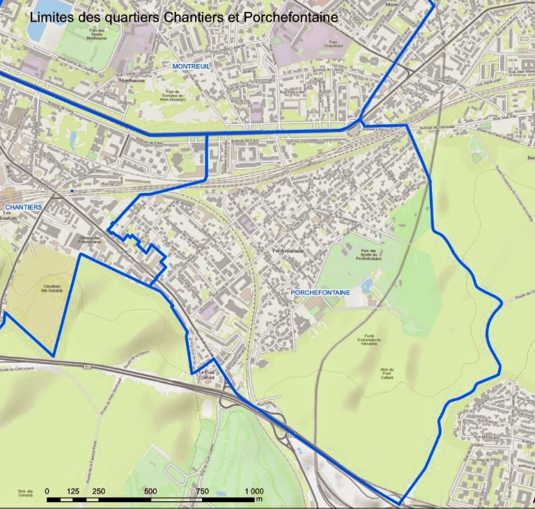 Le quartier Carte des limites administratives du quartier de Porchefontaine à Versailles